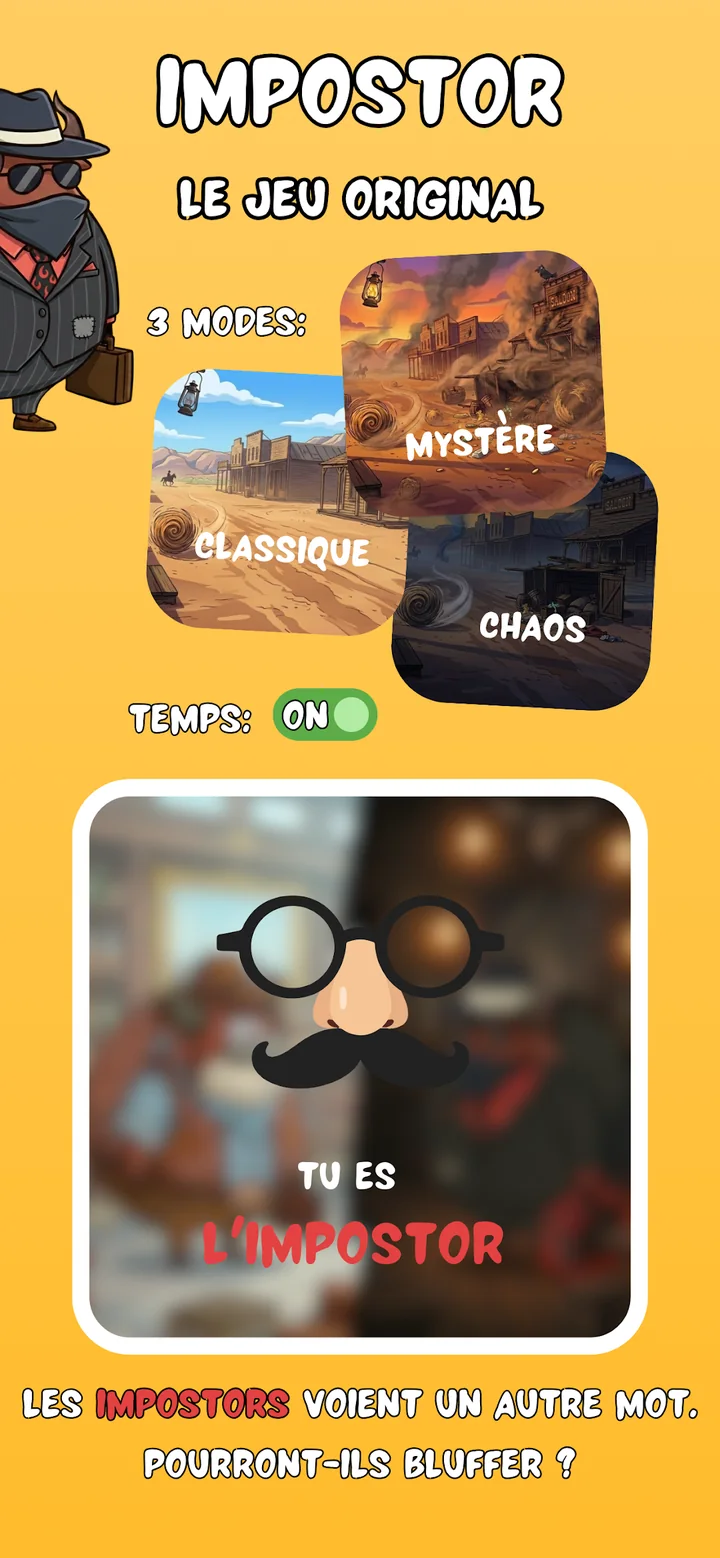 Les modes d'Impostor : Classic, Mystery et Chaos